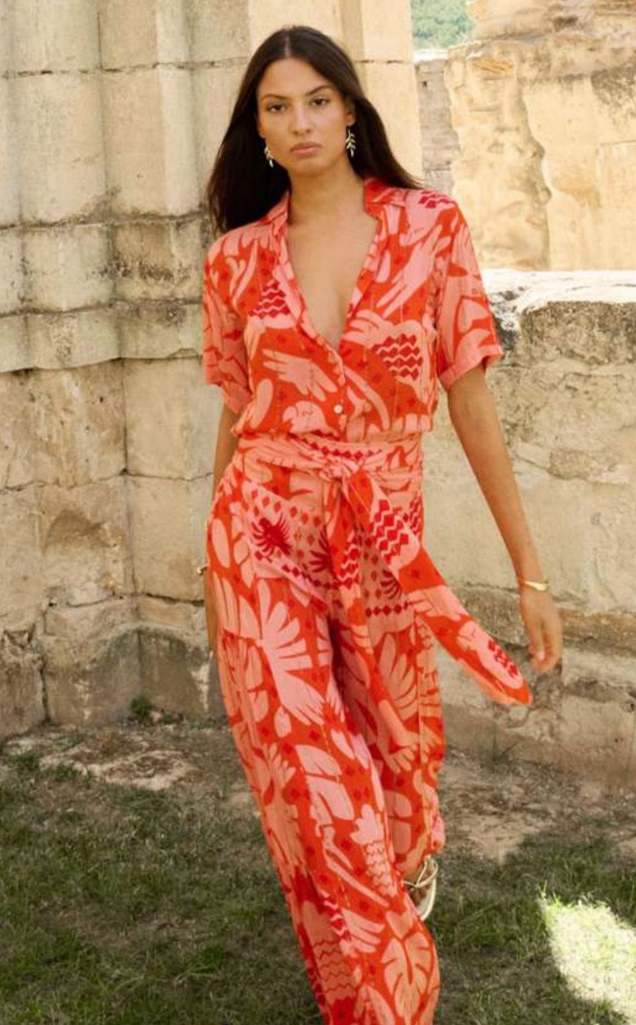vestido tropical rojo coral