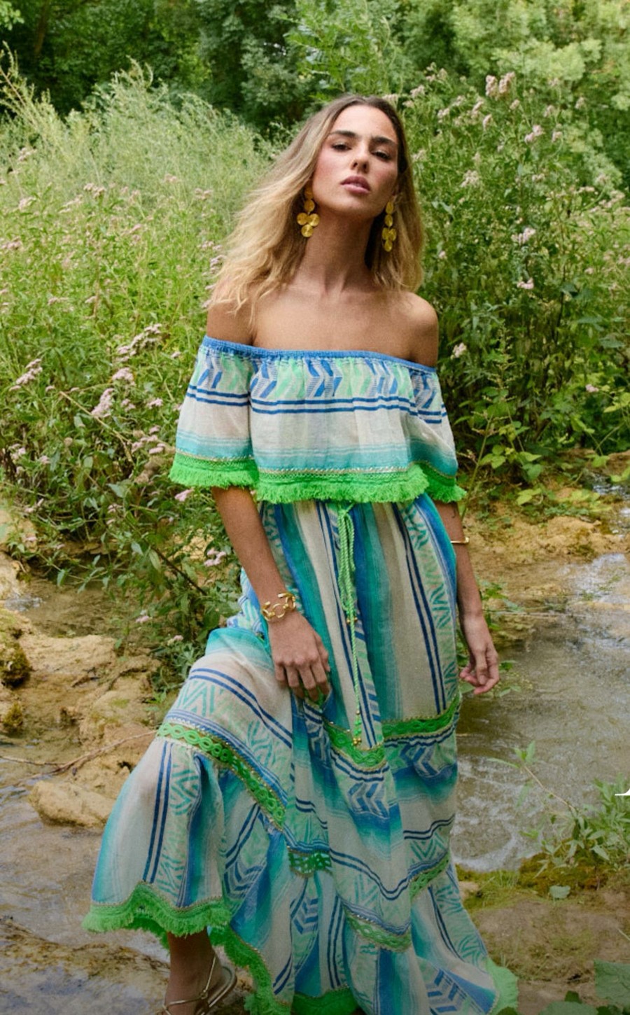 vestido azul largo verde